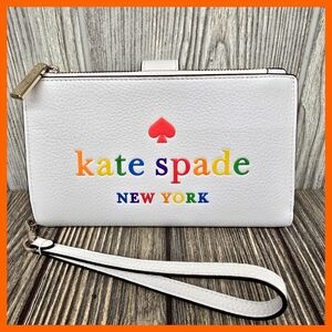 NEW Kate Spade Pride Phone Wallet Wristlet Rainbow Pebbled Leather